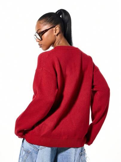 czerwony sweter print