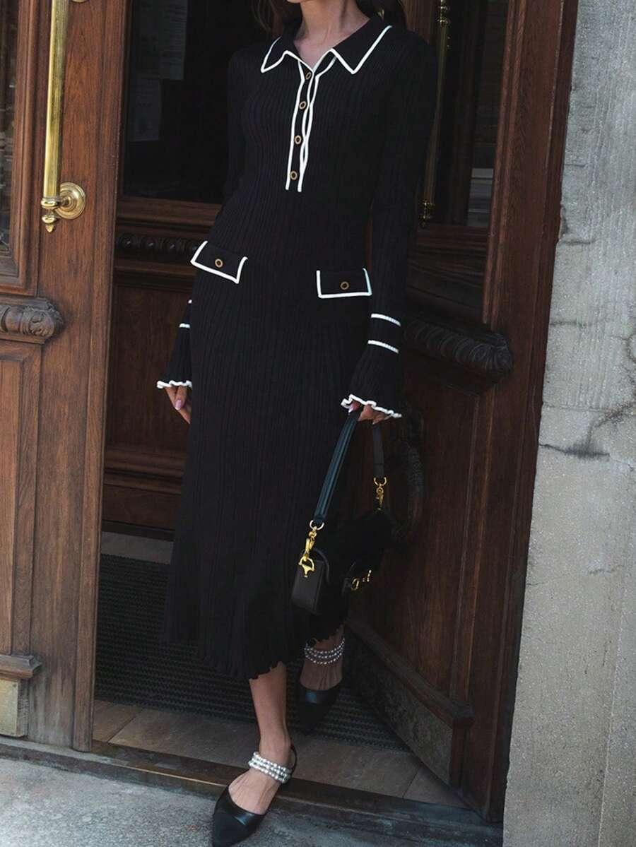 czarna dzianinowa sukienka