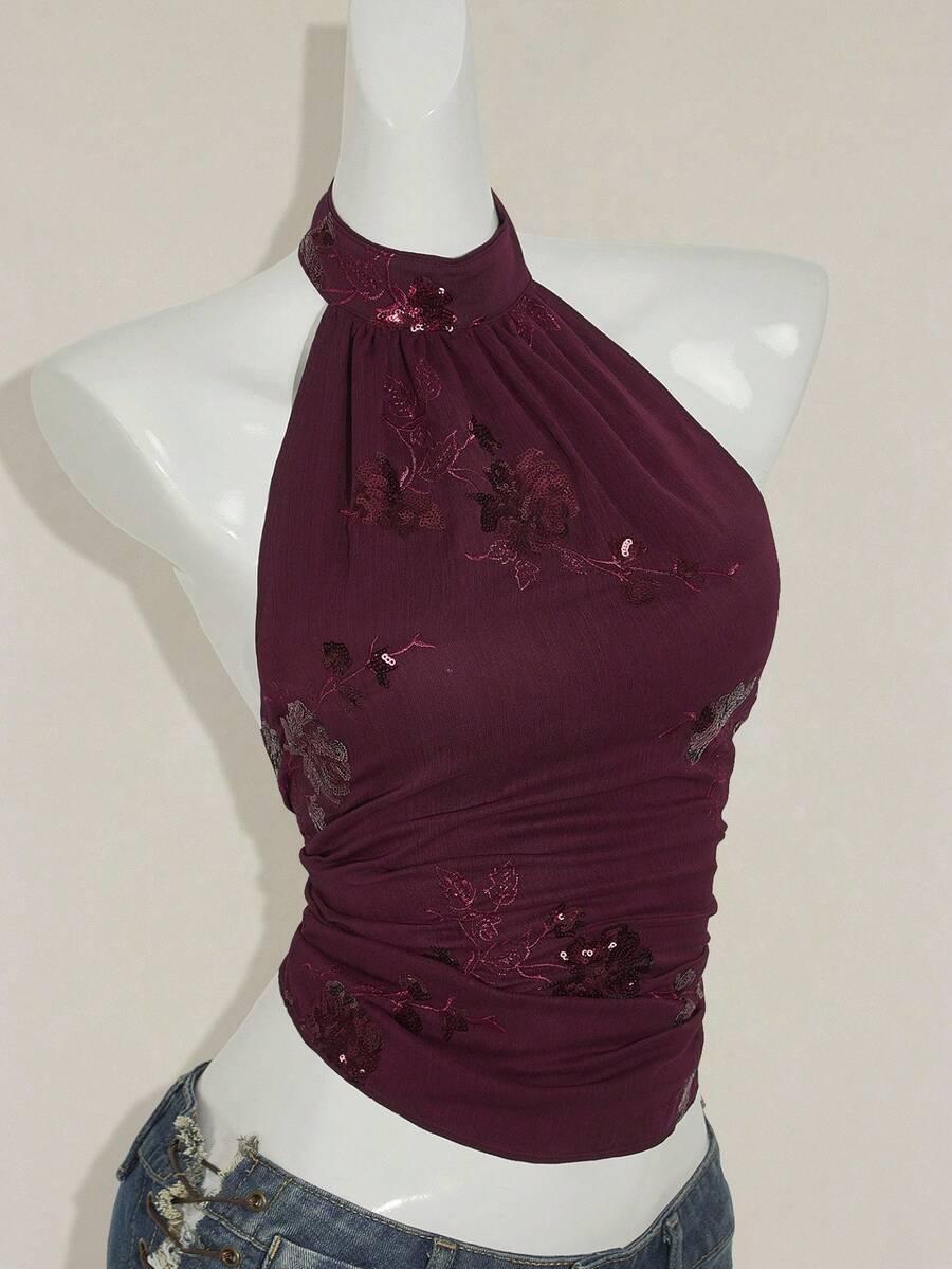 bordowy top zdobienie