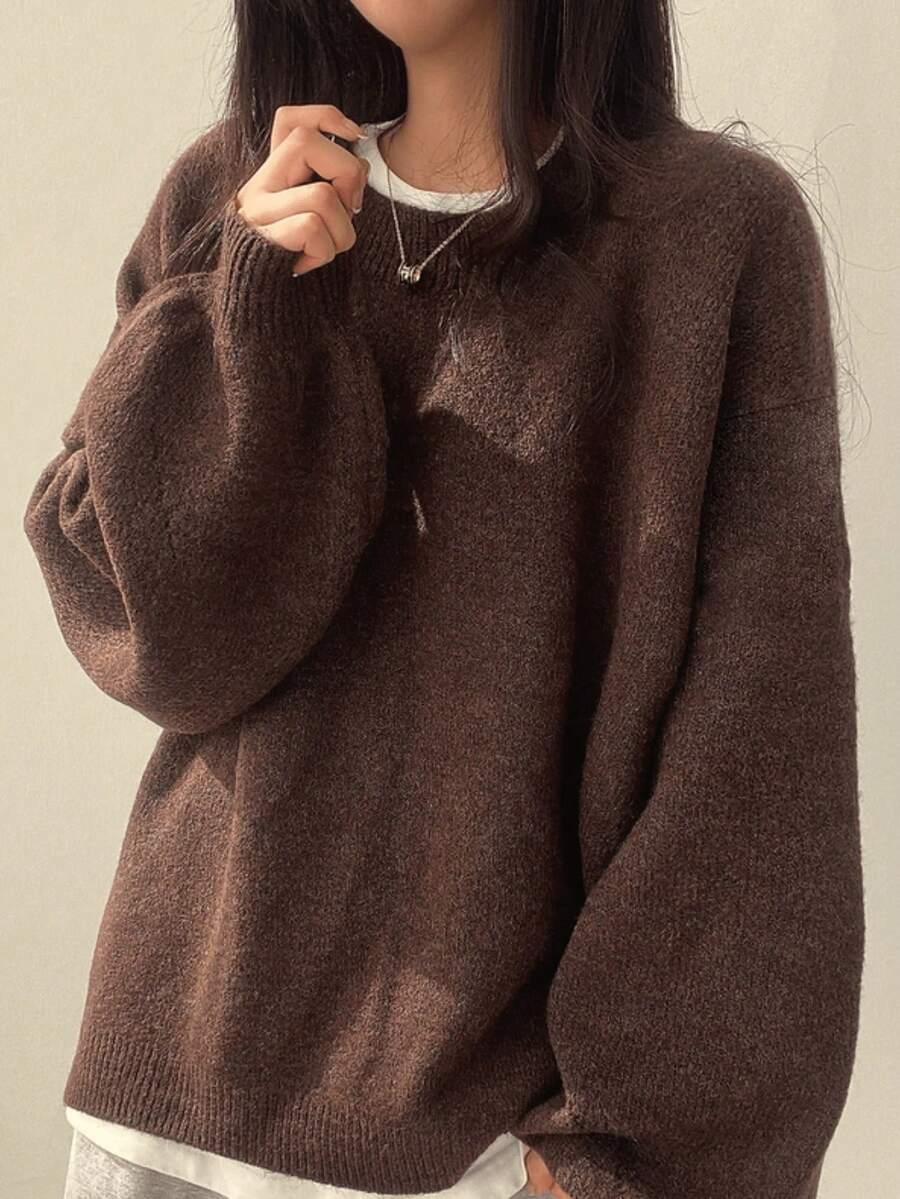 BRĄZOWY DZIANINOWY SWETER