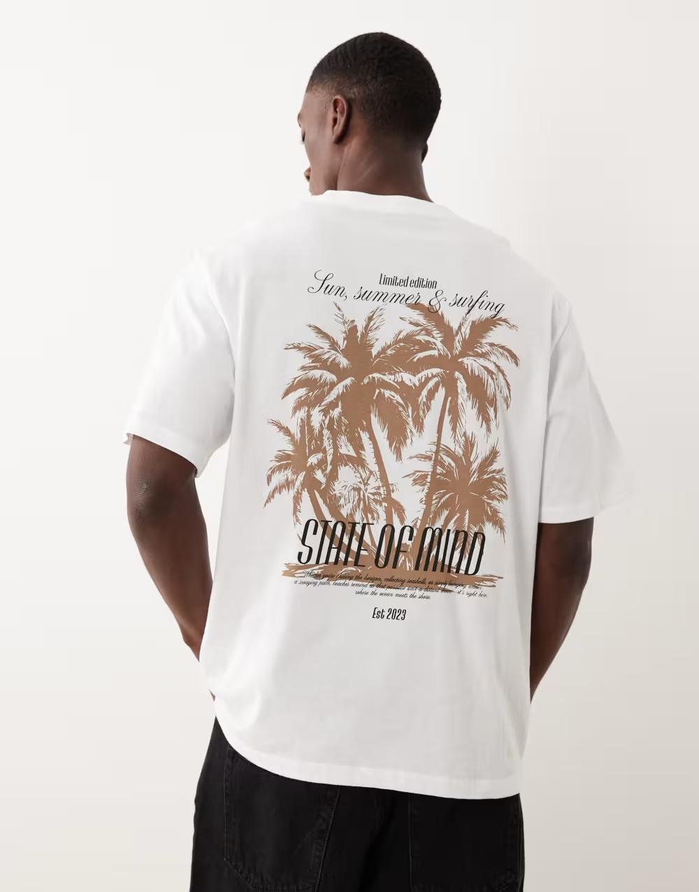 biały t-shirt oversize okrągły dekolt print