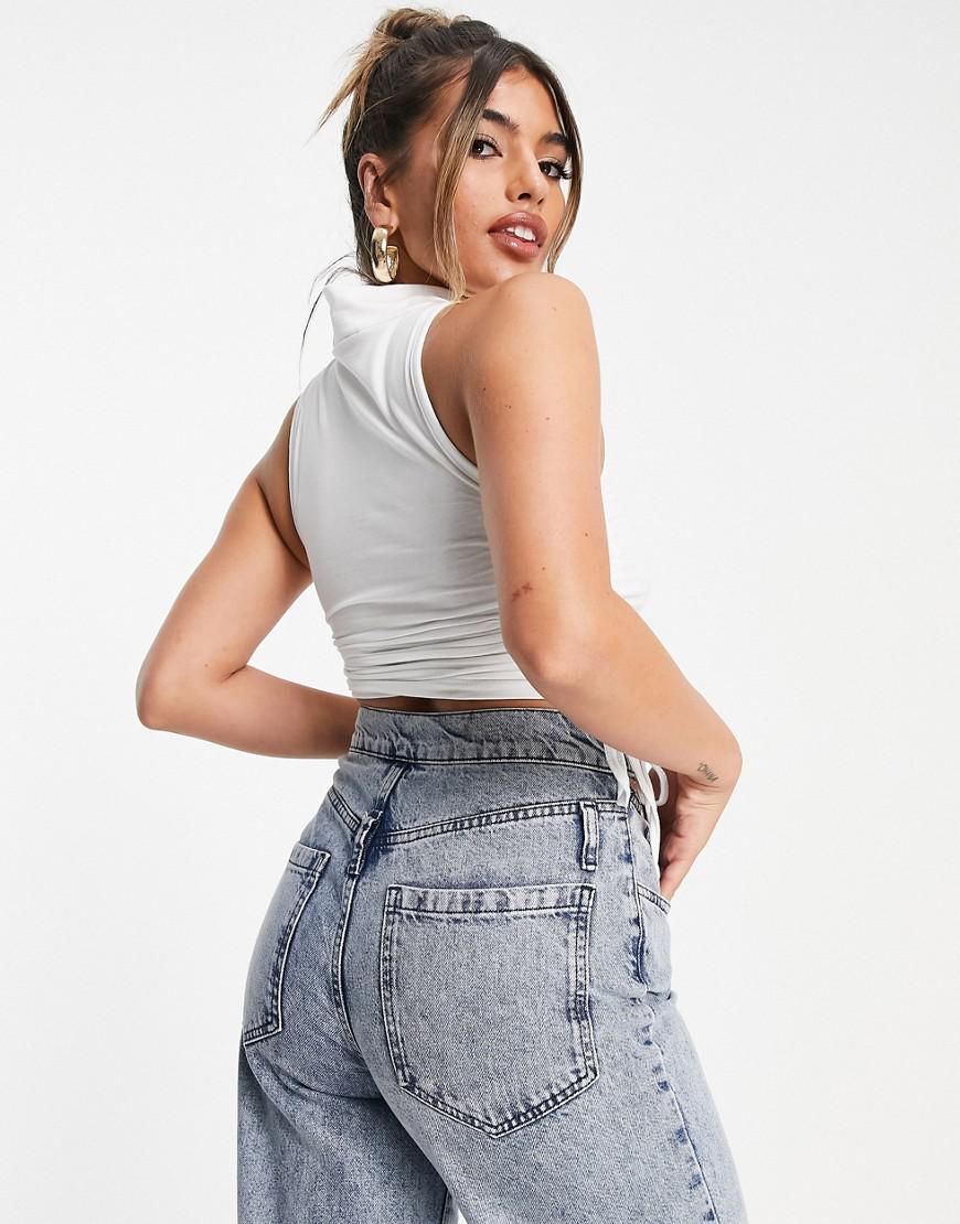 biały gładki CROP TOP MARSZCZENIE