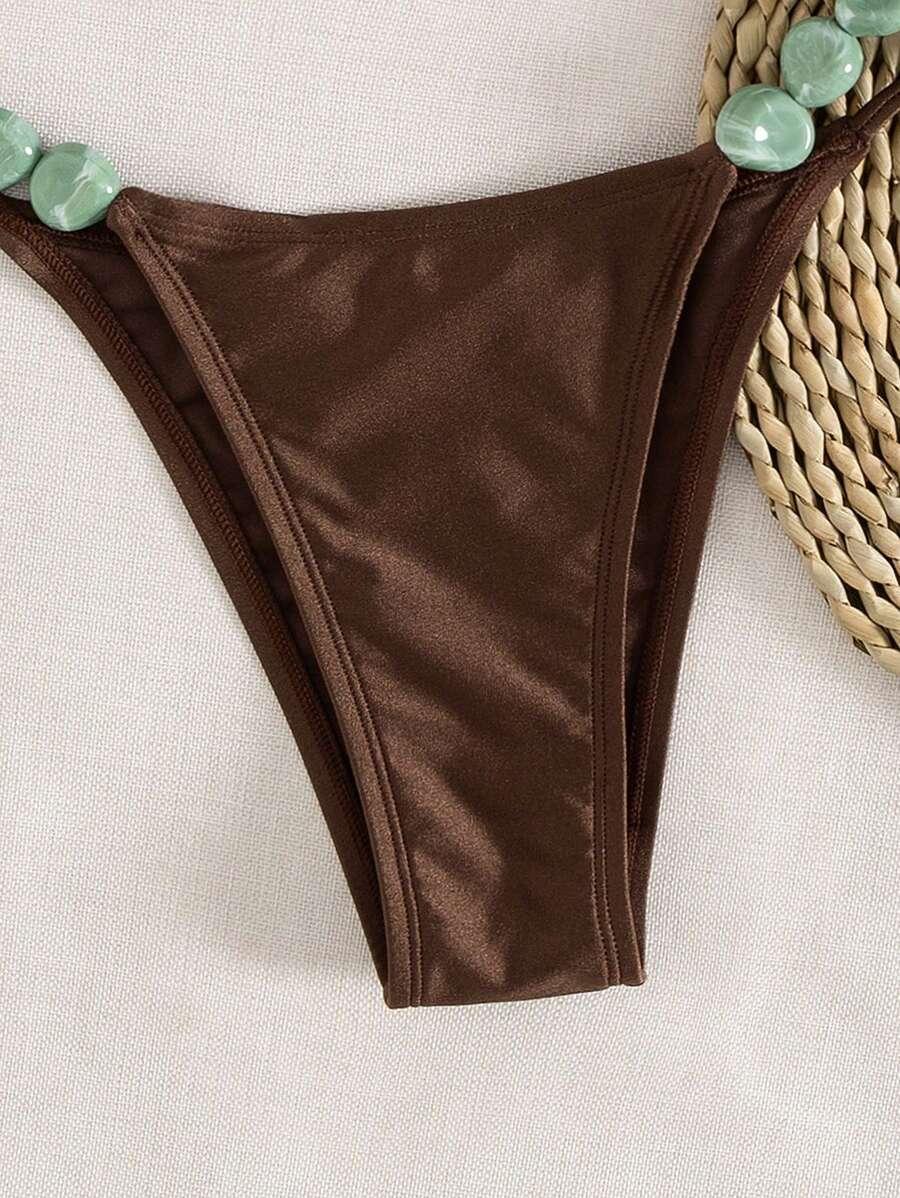 brązowy komplet bikini zdobienie