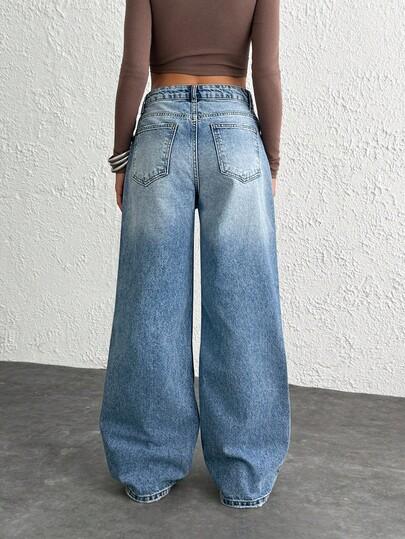 NIEBIESKIE SPODNIE JEANS ASYMETRIA