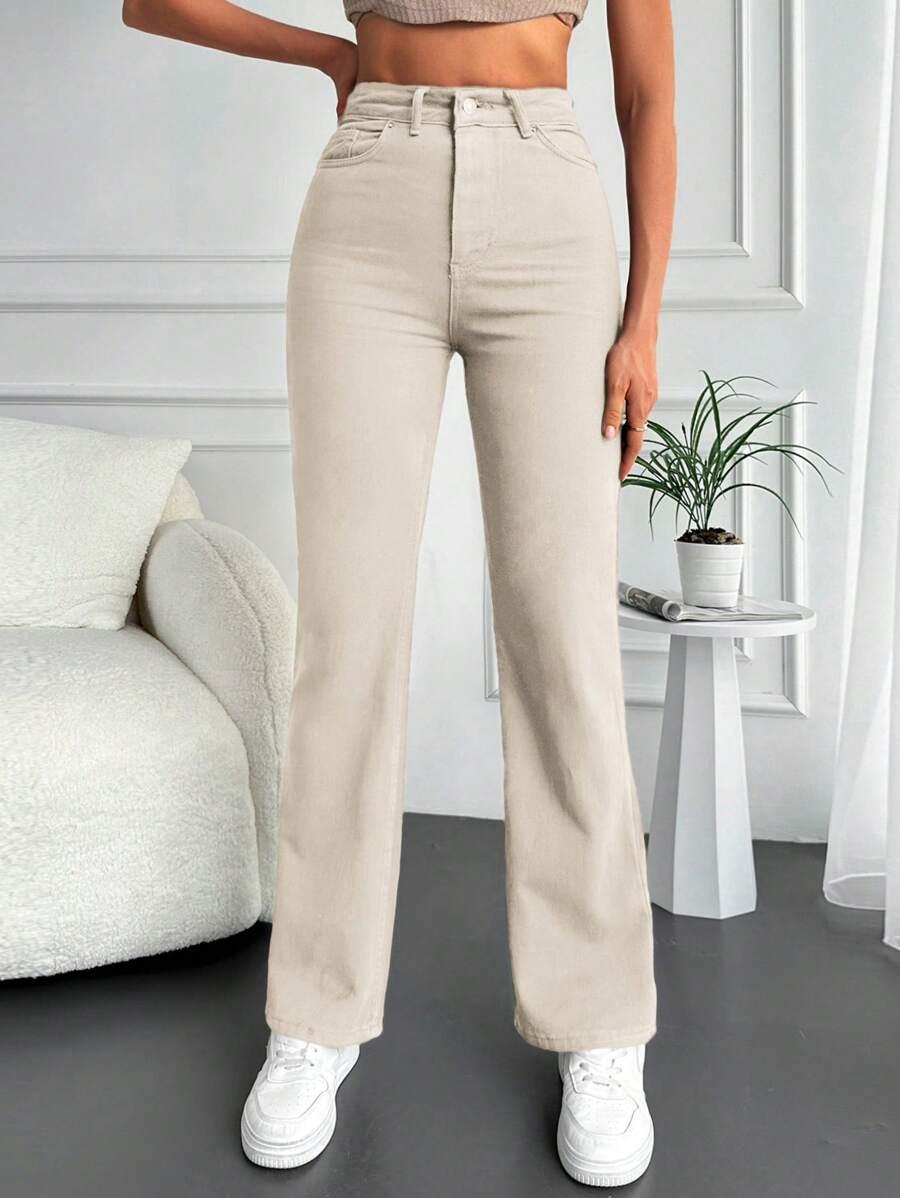 BEŻOWE SPODNIE JEANS 