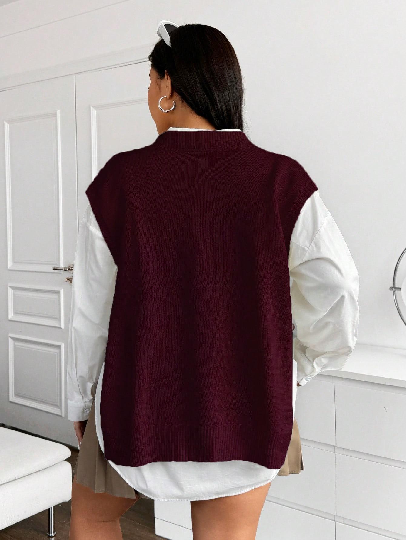 bordowy sweter v-neck