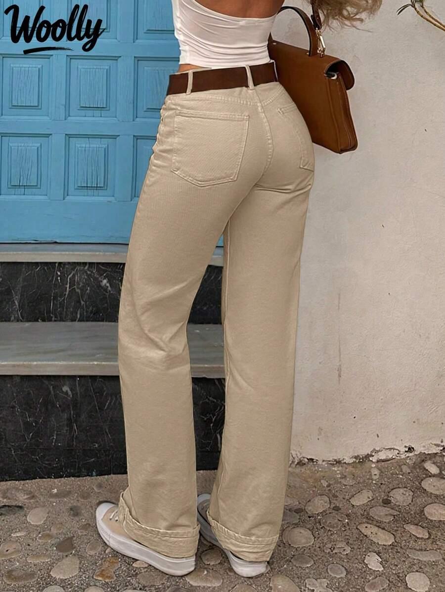 BEŻOWE SPODNIE JEANS 