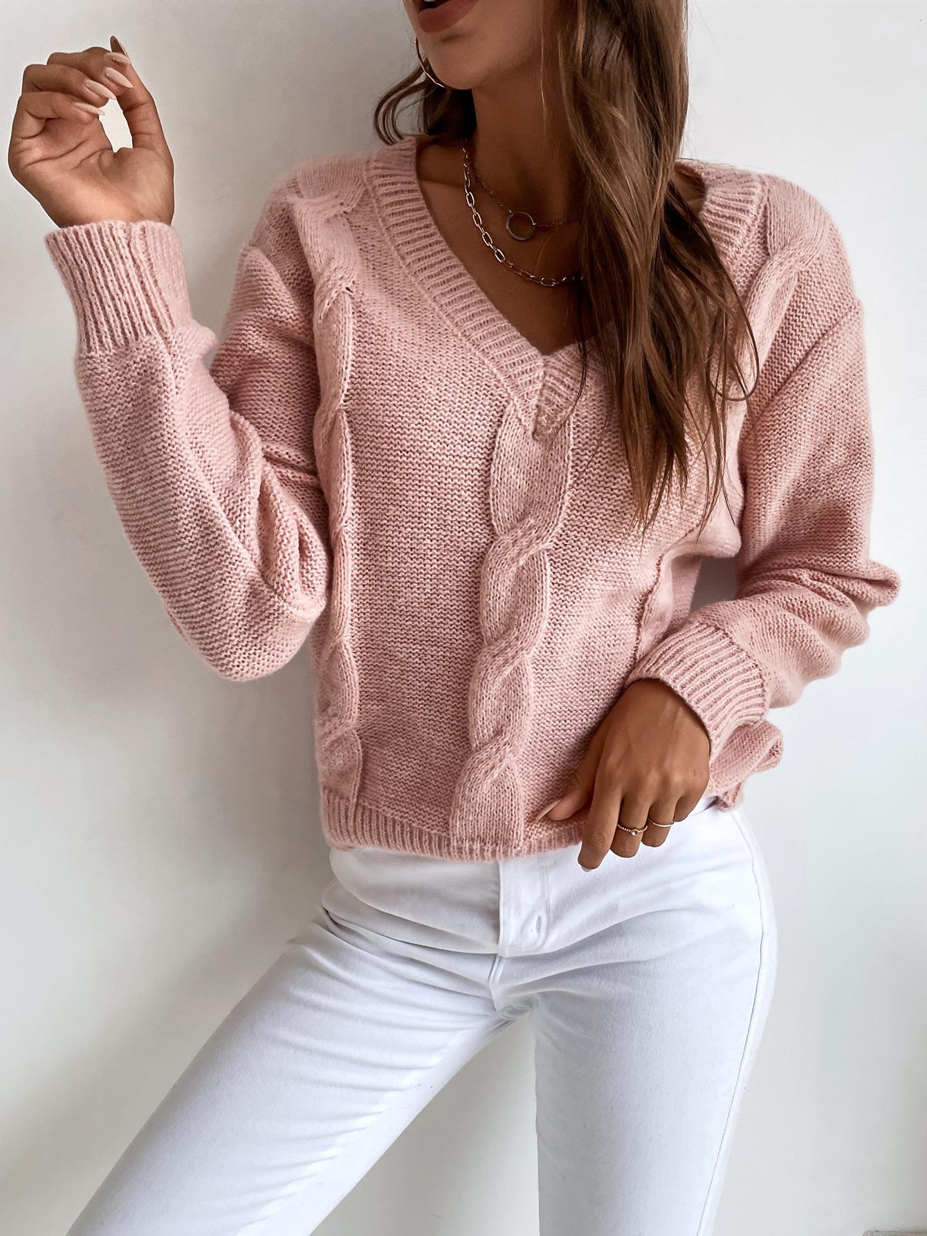 RÓŻOWY SWETER V NECK 