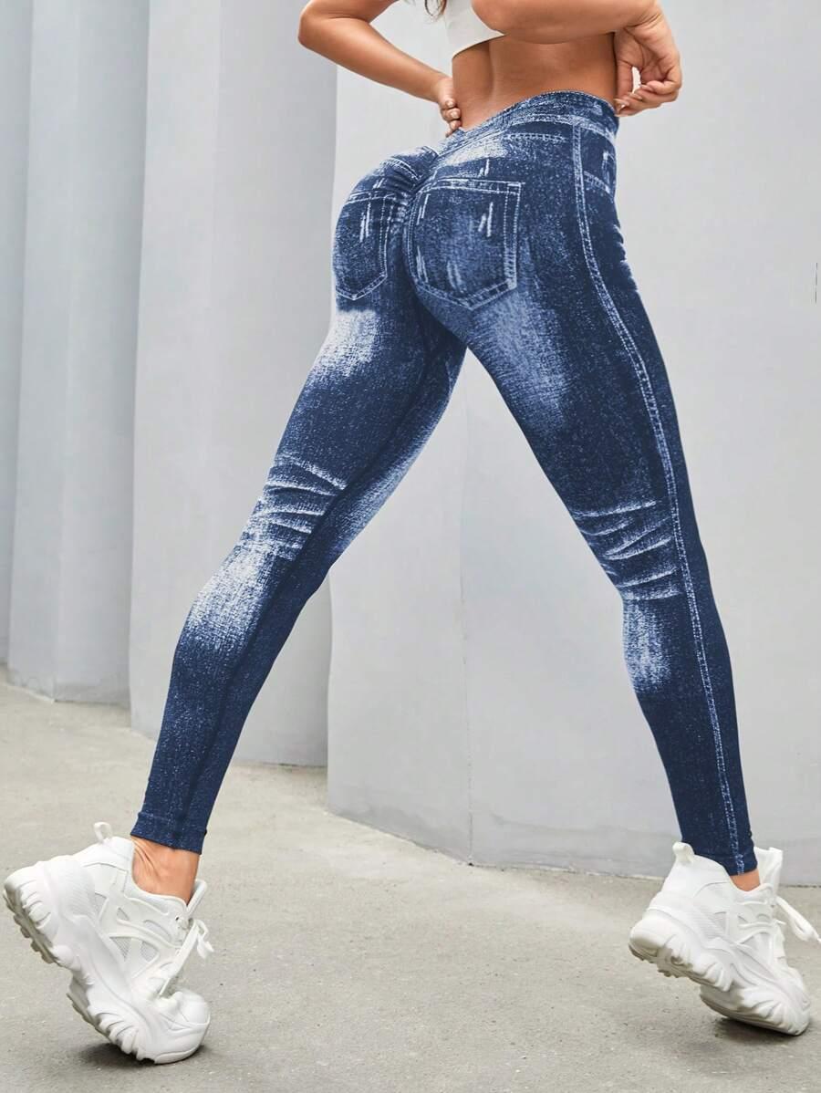 NIEBIESKIE LEGGINSY IMITACJA JEANSU