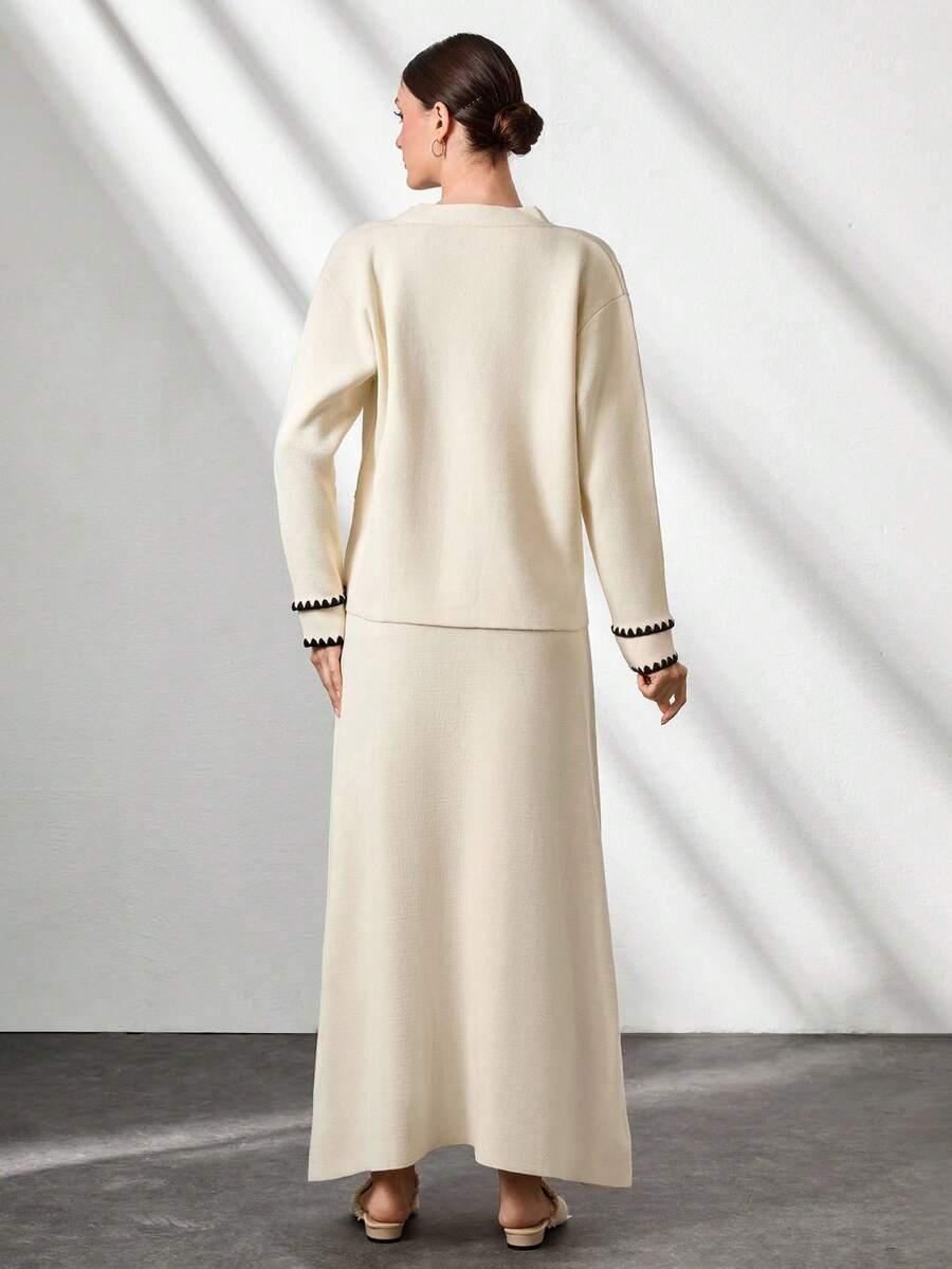 kremowy komplet sweter spódnica maxi