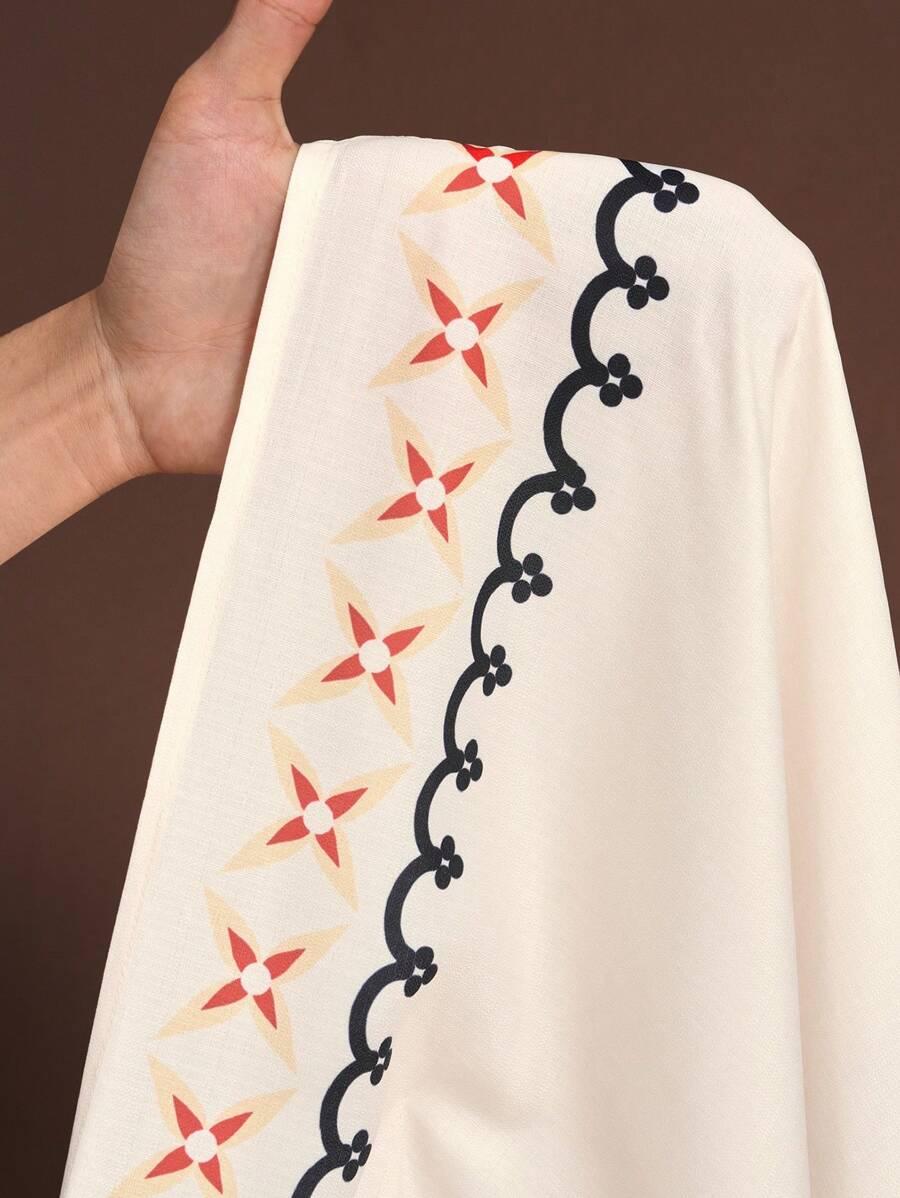 beżowa maxi sukienka v neck wzór 