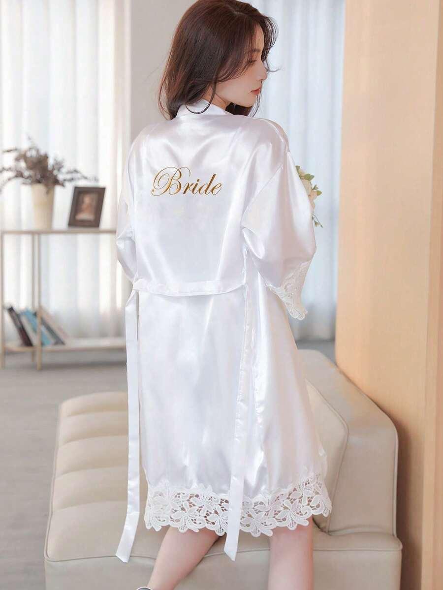 biały szlafrok napis bride