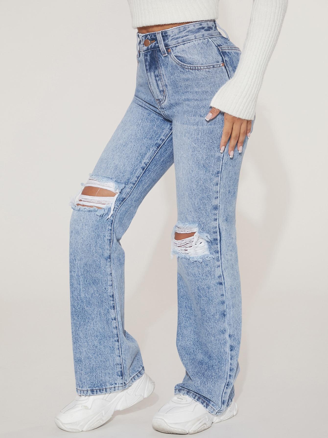 niebieskie spodnie jeans przetarcia