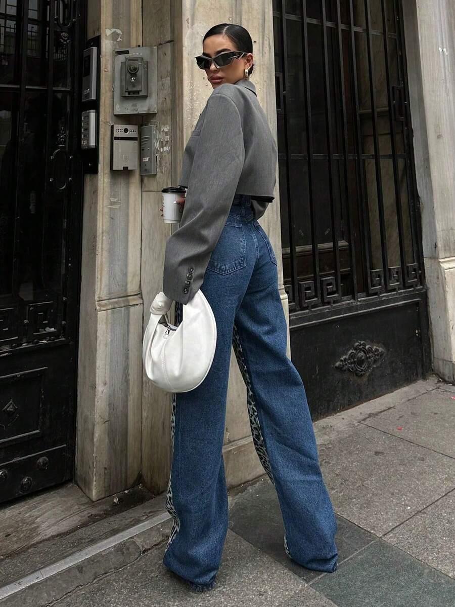 SPODNIE JEANS ANIMAL PRINT 