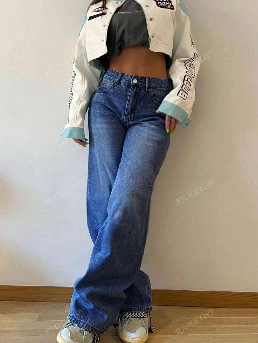 NIEBIESKIE JEANSY SZEROKA NOGAWKA