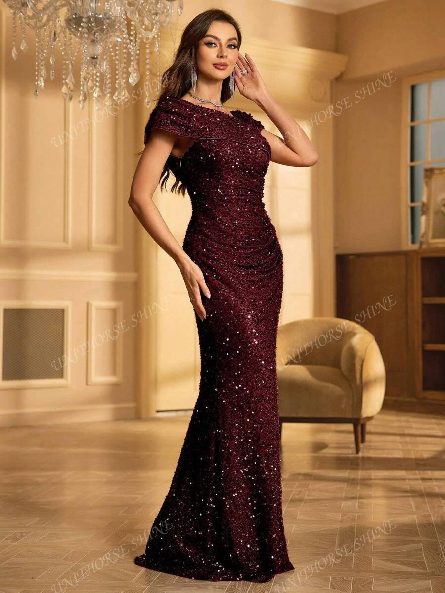 czerwona maxi sukienka cekiny