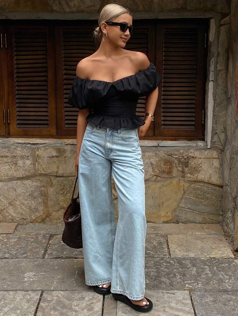 CZARNA BLUZKA FALBANY