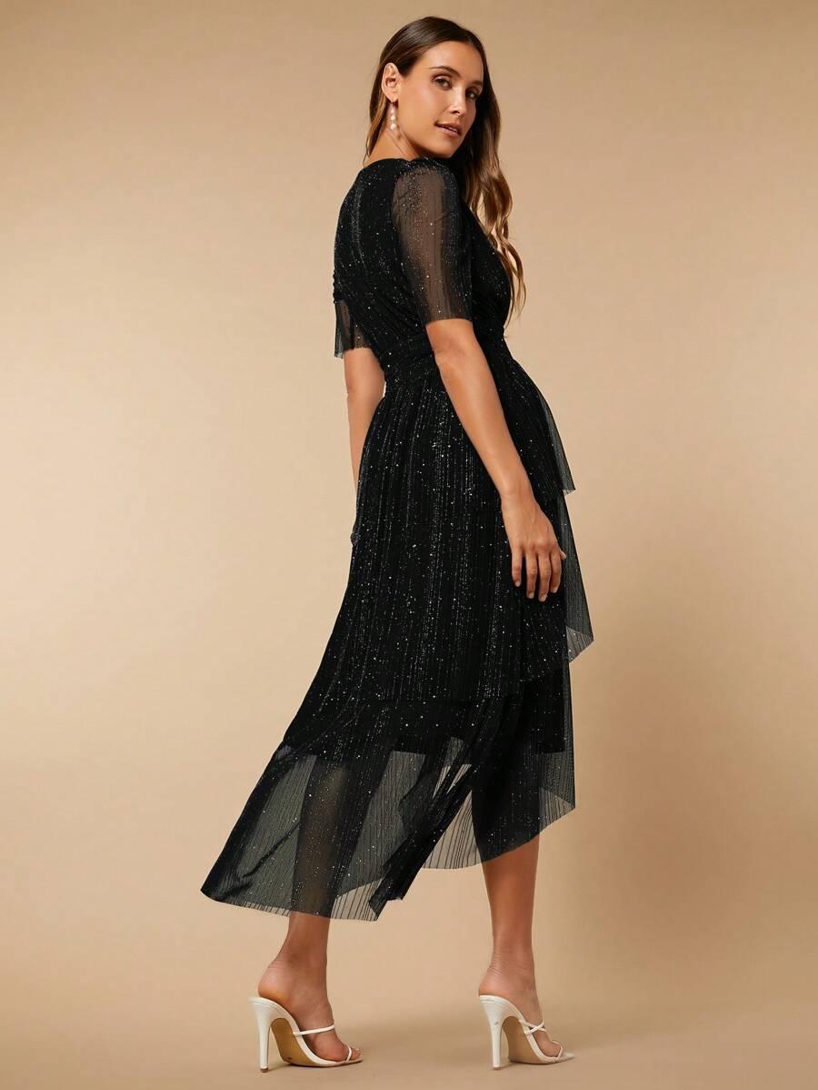 czarna sukienka v neck 