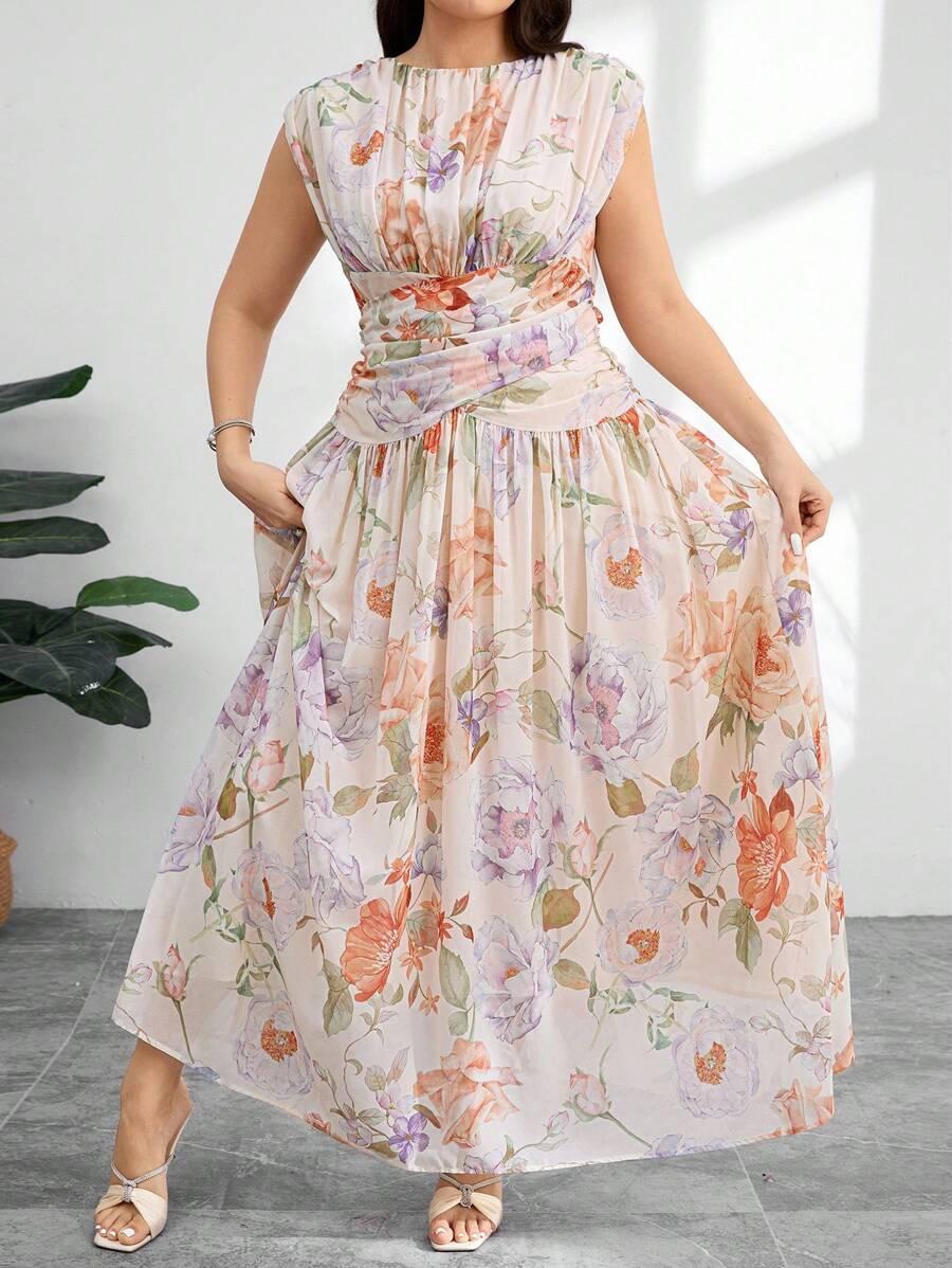 sukienka plisowana maxi w kwiaty 