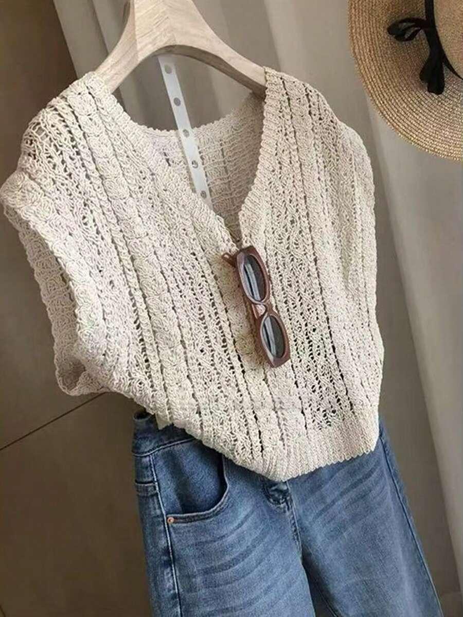 AŻUROWY TOP V-NECK
