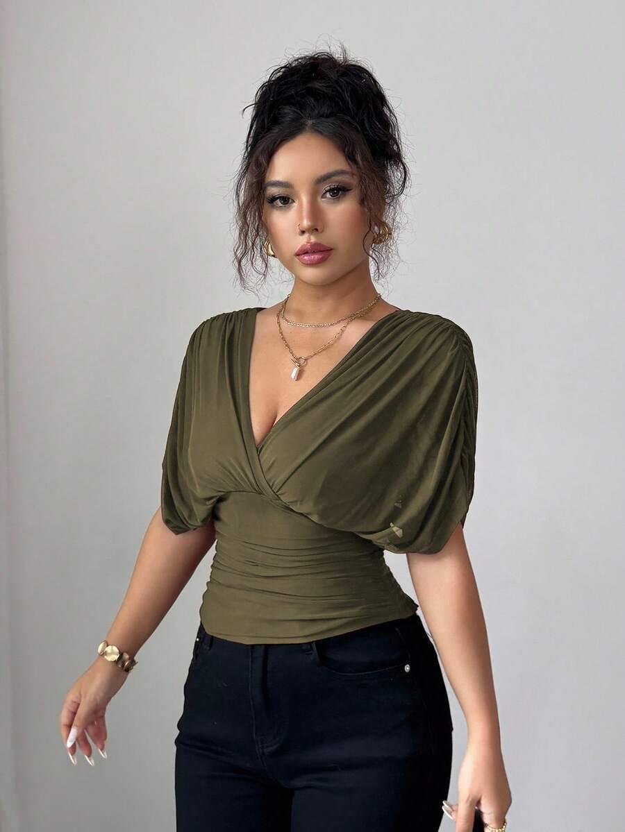ZIELONA BLUZKA V-NECK