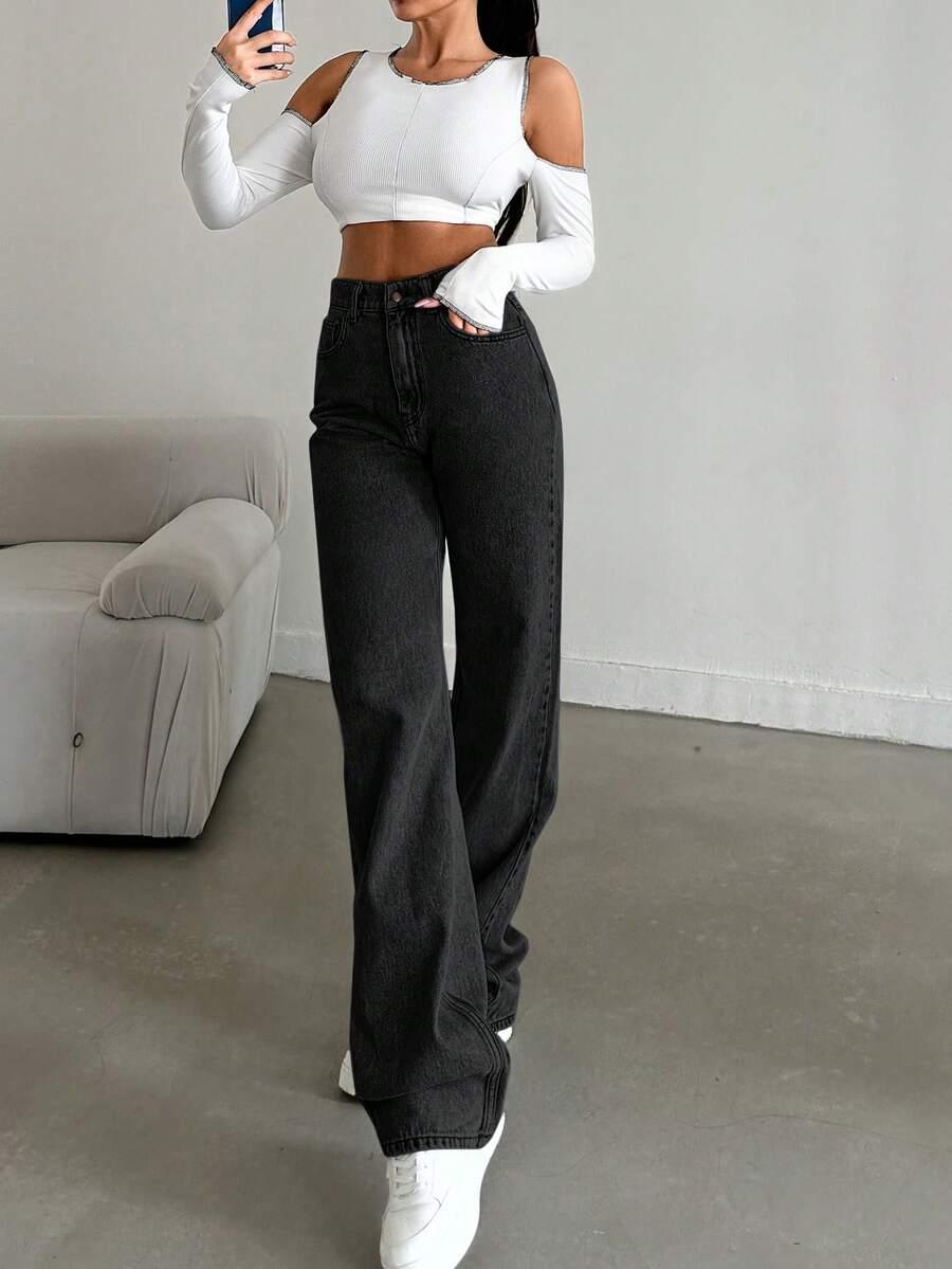 CZARNE SPODNIE JEANS
