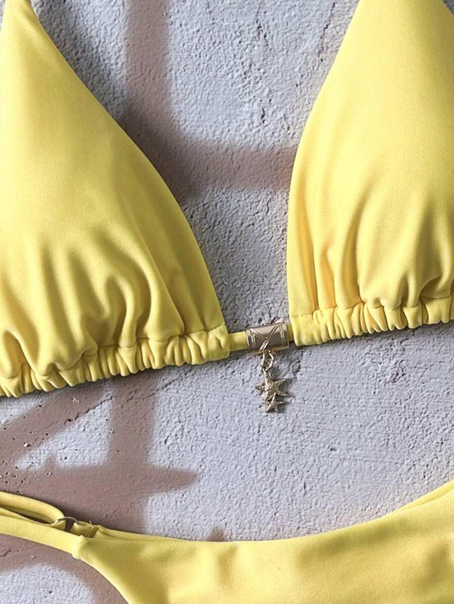 żółta góra od bikini zdobienie 