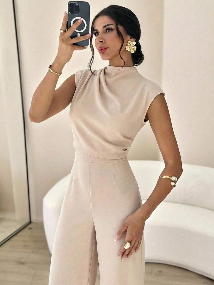beżowy elegancki kombinezon 