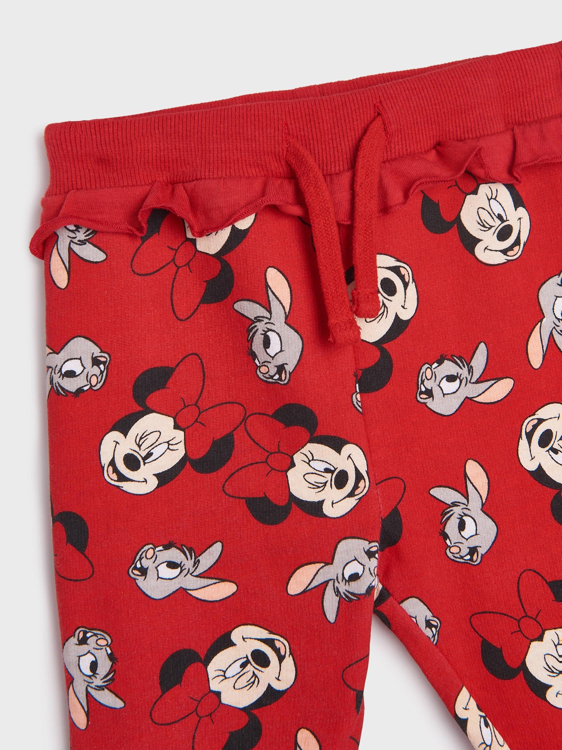 czerwone spodnie print disney