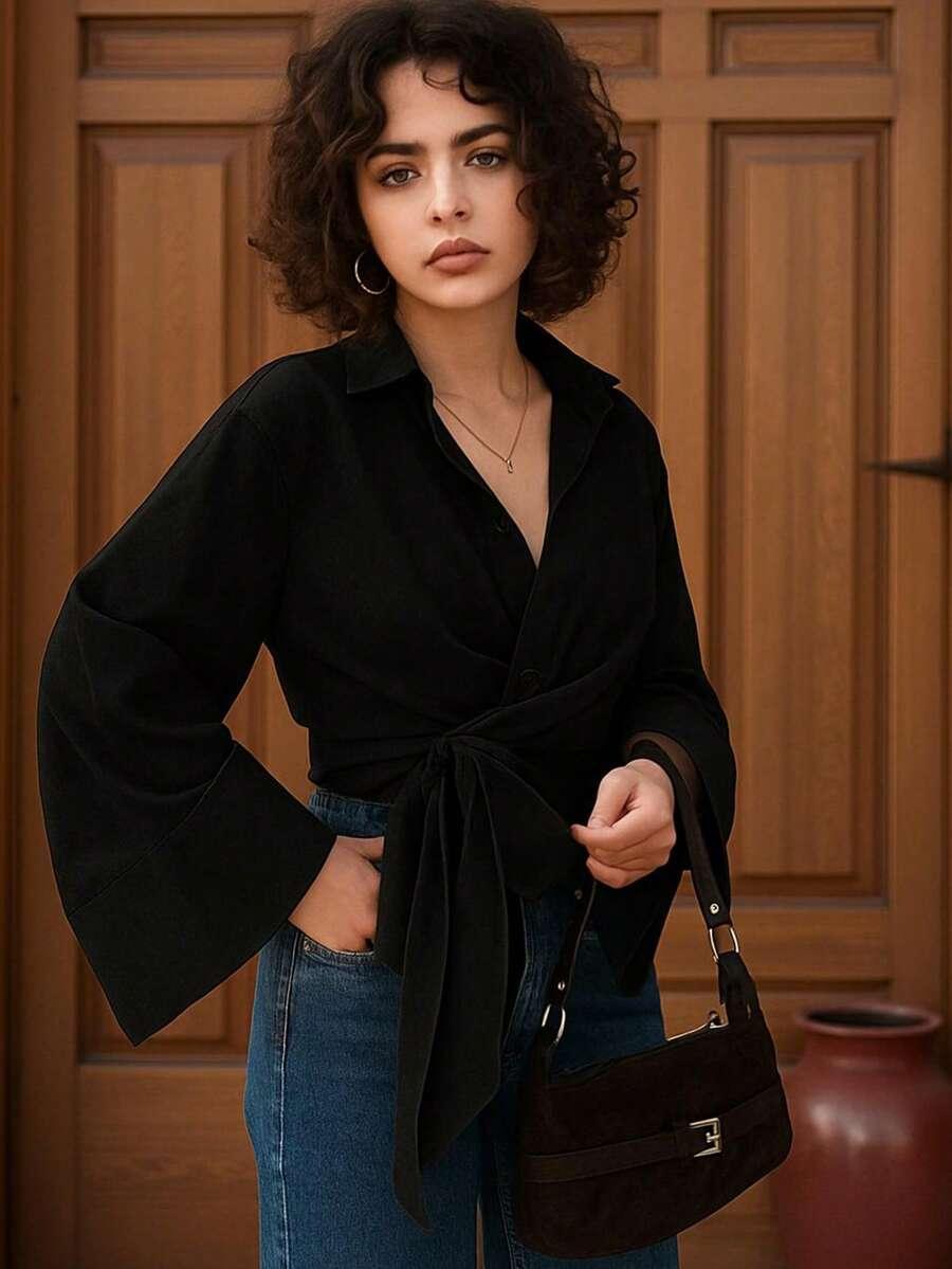 czarna koszula wiązanie