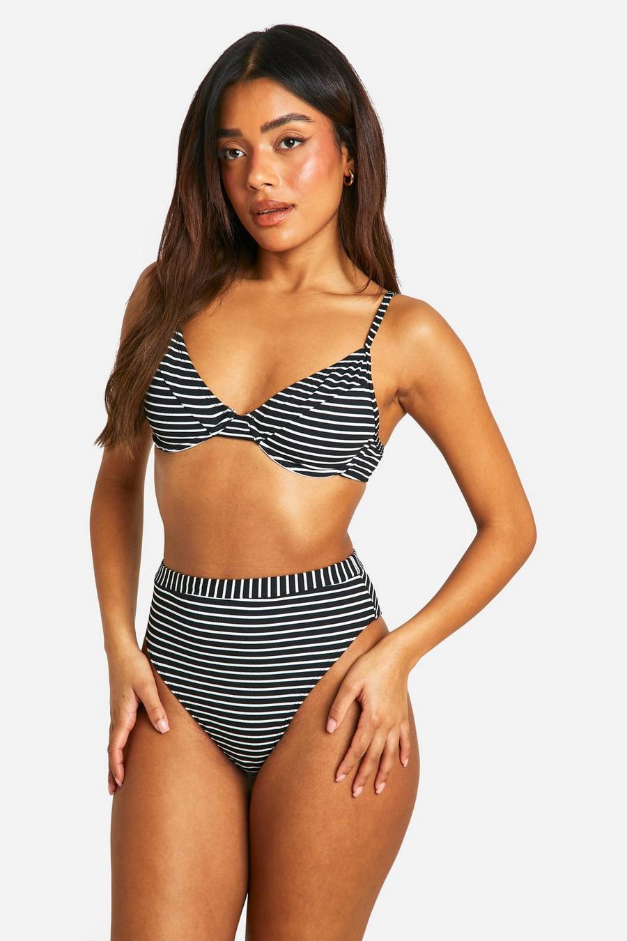 DÓŁ OD BIKINI W PASKI Z WYSOKIM STANEM