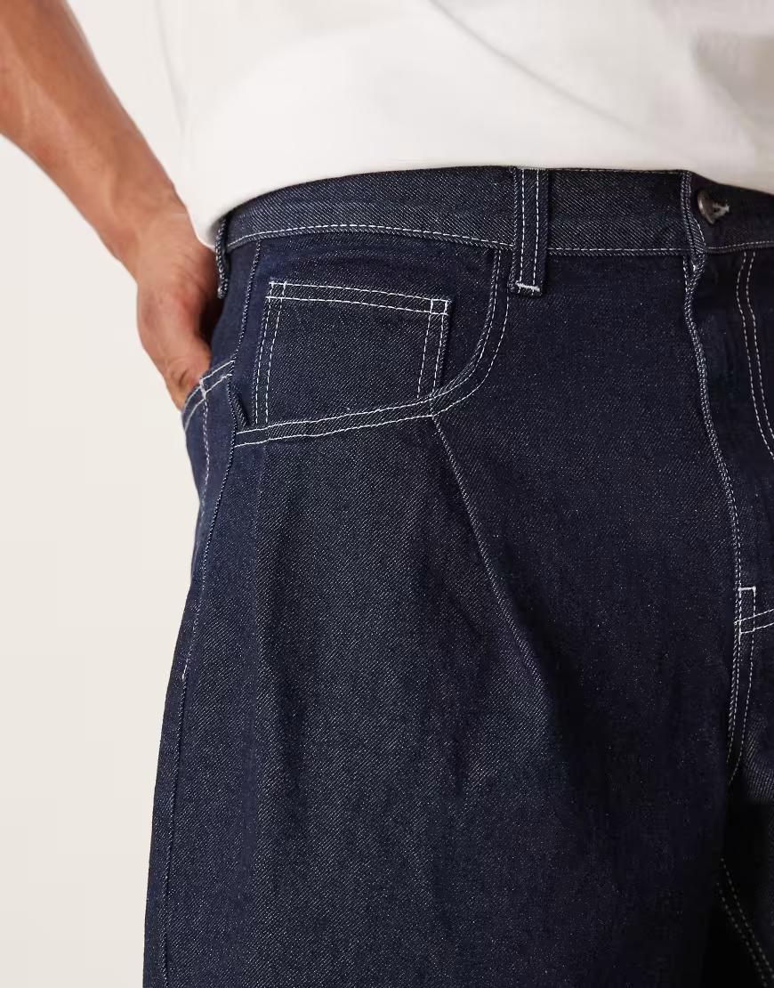 GRANATOWE SPODENKI JEANS ZAMEK KIESZENIE 