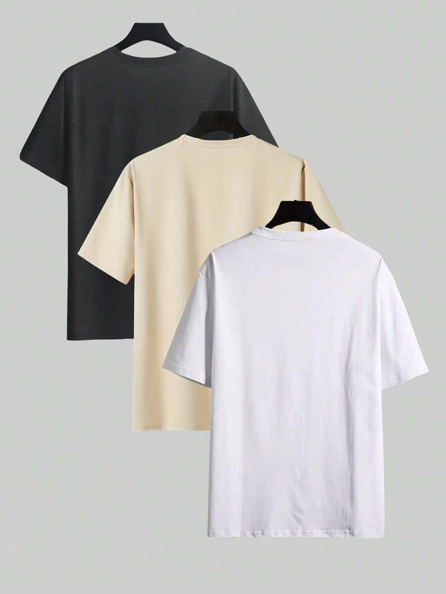 t-shirt okrągły dekolt nadruk 3-pack