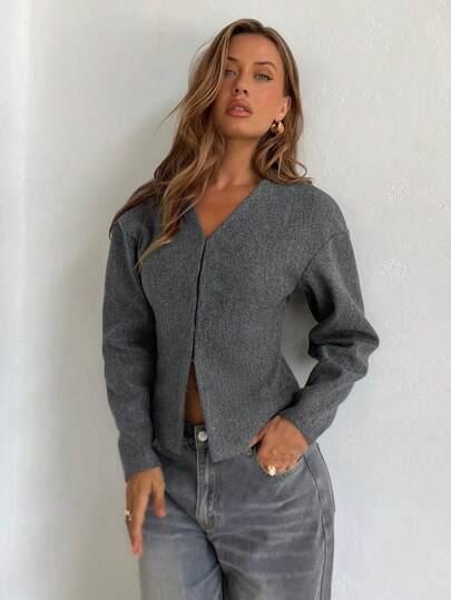 SZARA BLUZKA V-NECK