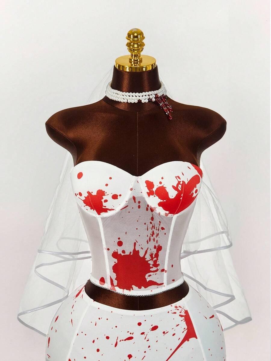 STRÓJ HALLOWEEN BIUSTONOSZ BANDEAU I MINI SPÓDNICZKA