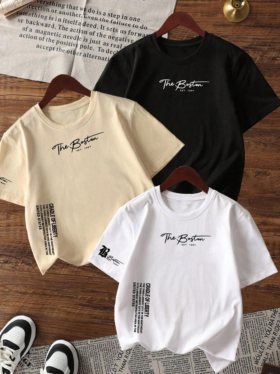 t-shirt okrągły dekolt nadruk 3-pack