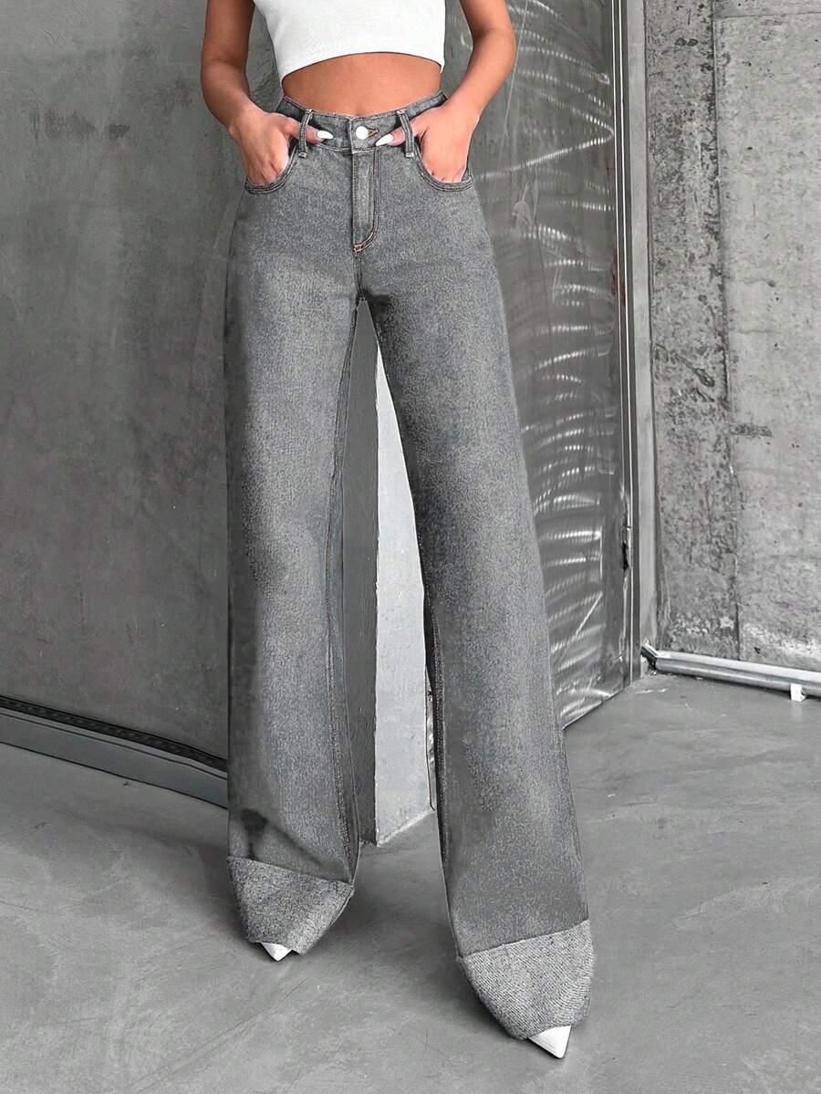 SZARE SPODNIE JEANS WYSOKI STAN 