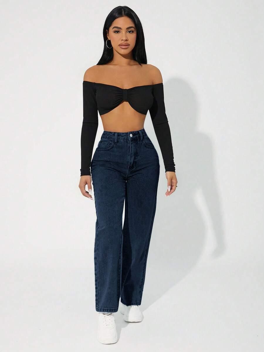 granatowe spodnie jeans 