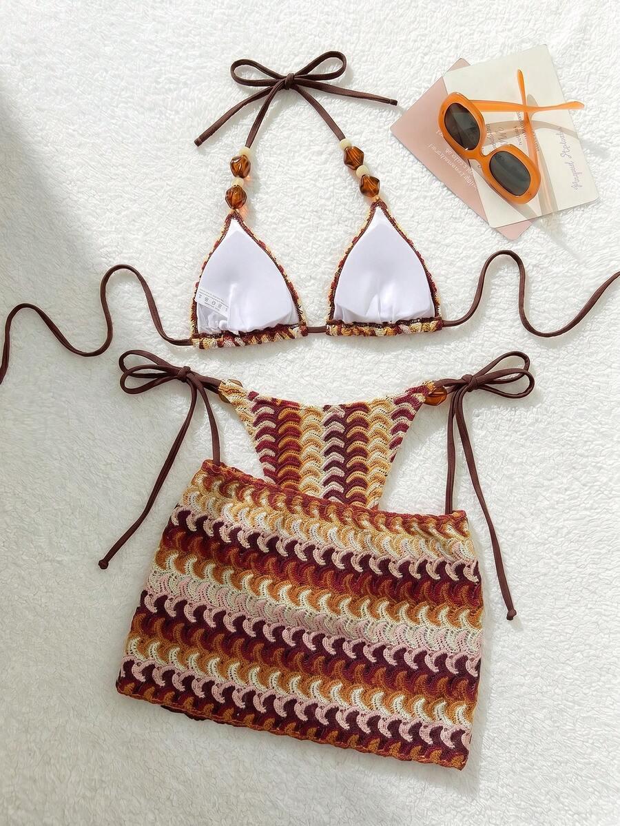 ażurowy strój kąpielowy bikini komplet