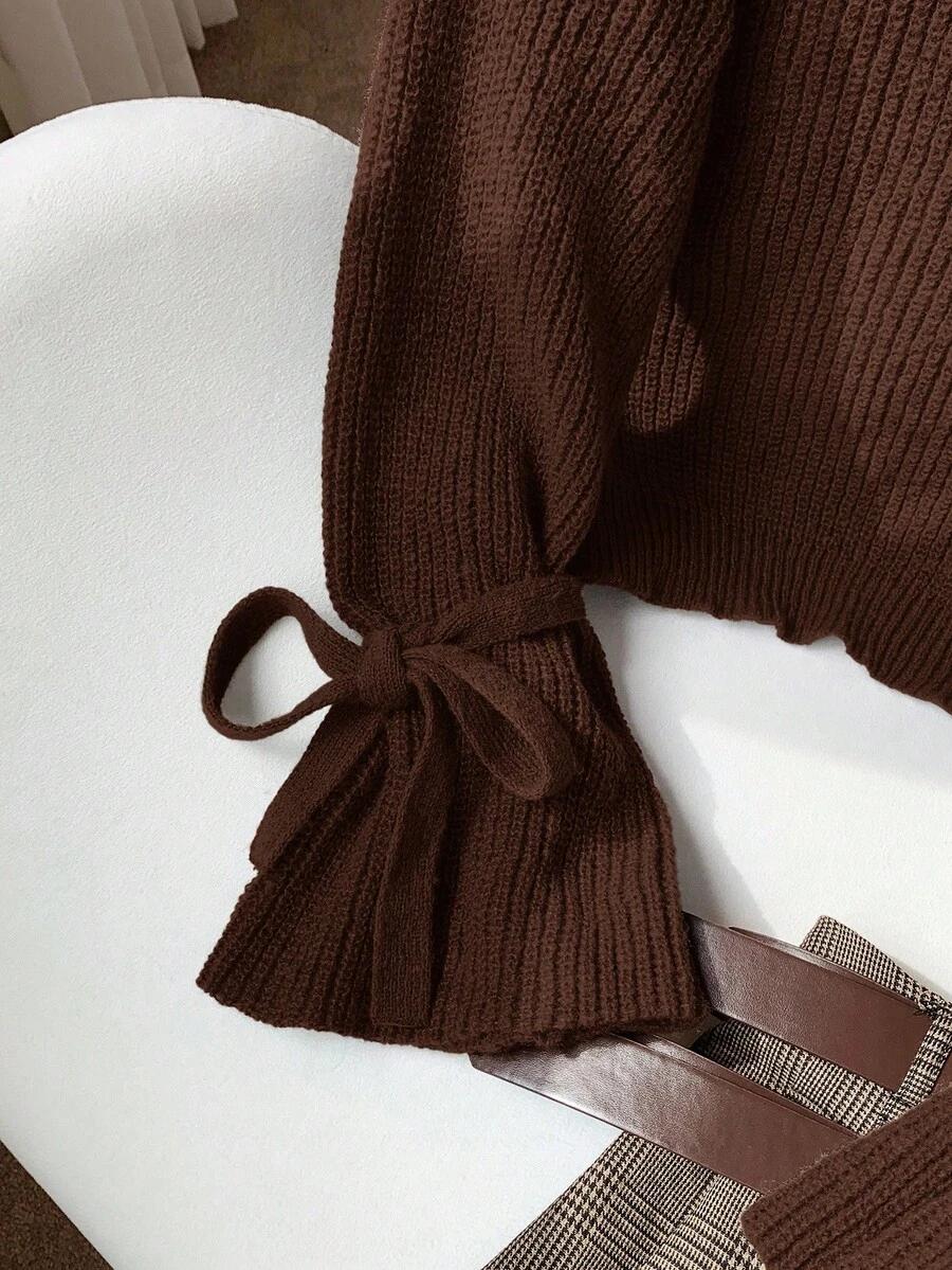 brązowy sweter wiązanie 