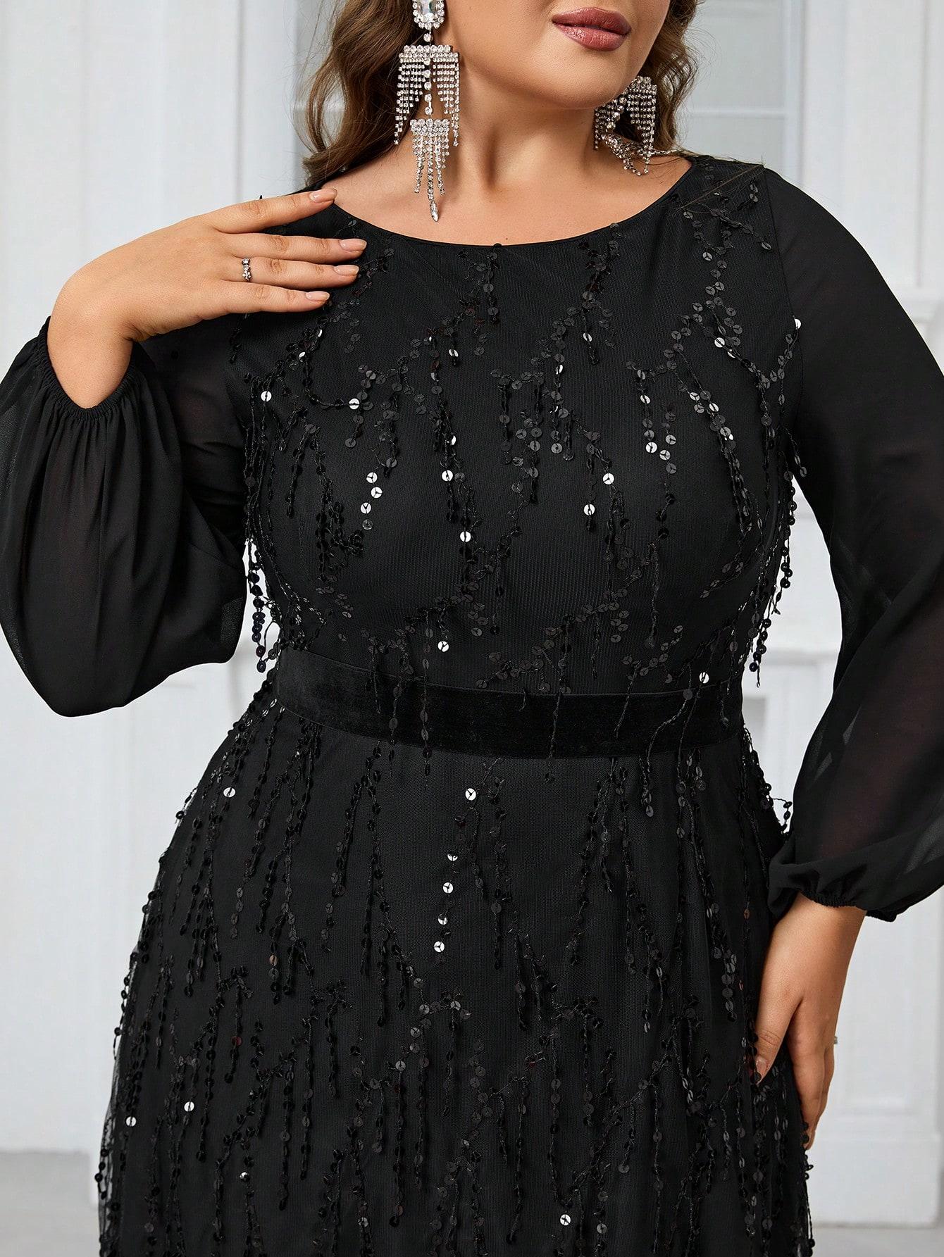czarna maxi sukienka długi rękaw cekiny 