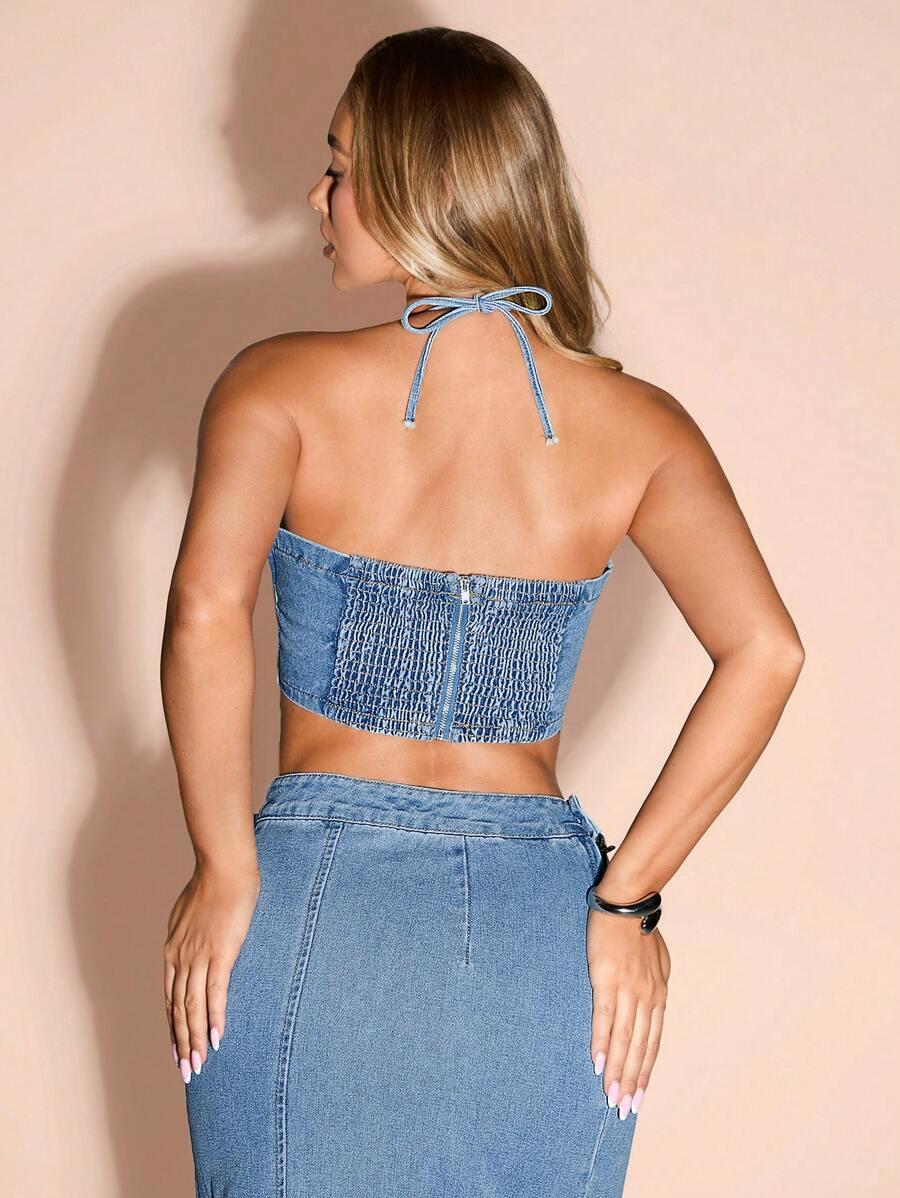 niebieski top jeans 