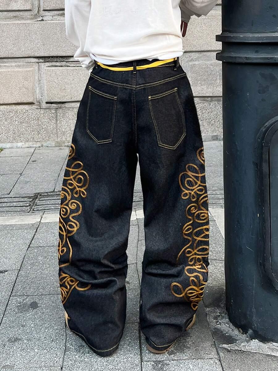 granatowe spodnie jeans zdobienie haft