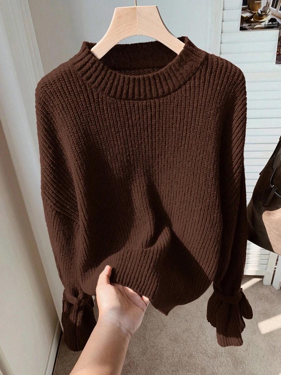brązowy sweter wiązanie 