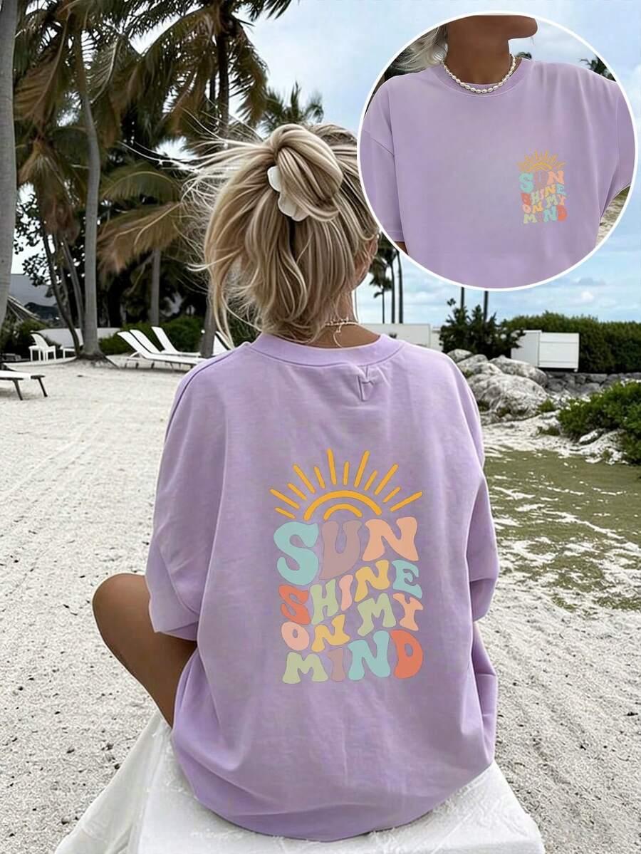 FIOLETOWY T-SHIRT OVERSIZE PRINT 