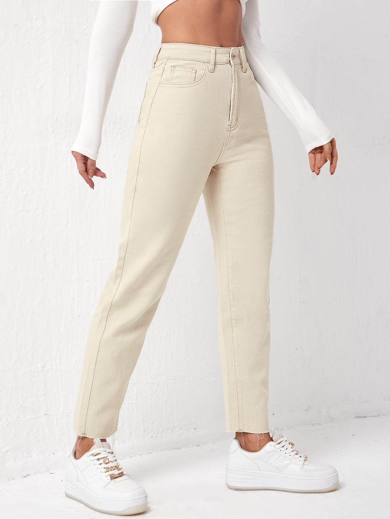 BEŻOWE SPODNIE JEANS WYSOKI STAN 