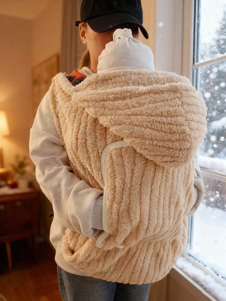 beżowy fluffy koc 