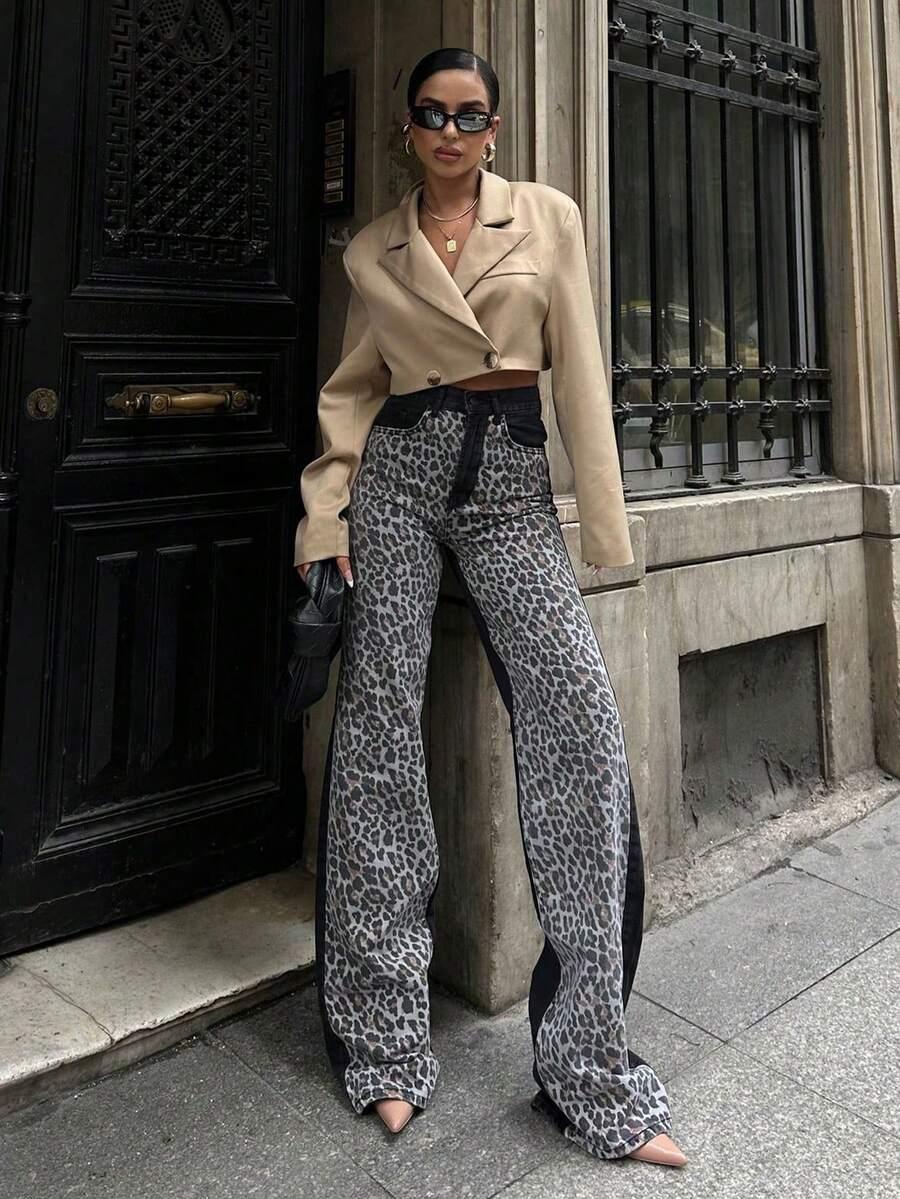 CZARNE SPODNIE JEANS ANIMAL PRINT