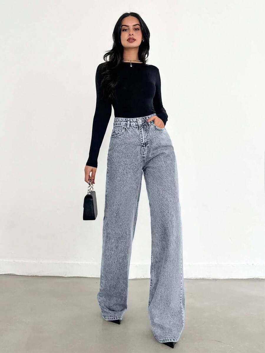 niebieskie spodnie jeans wysoki stan