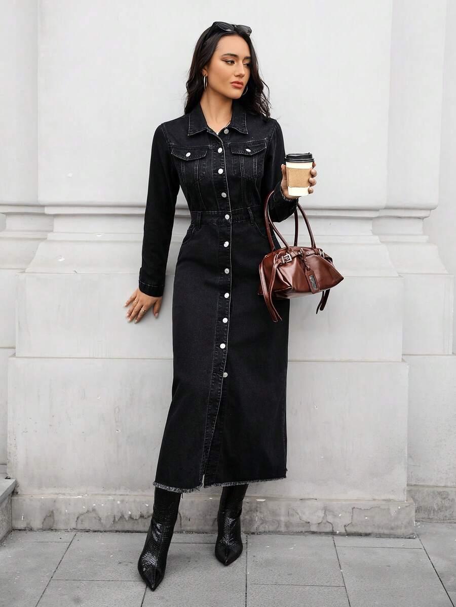 CZARNA SUKIENKA JEANS GUZIKI